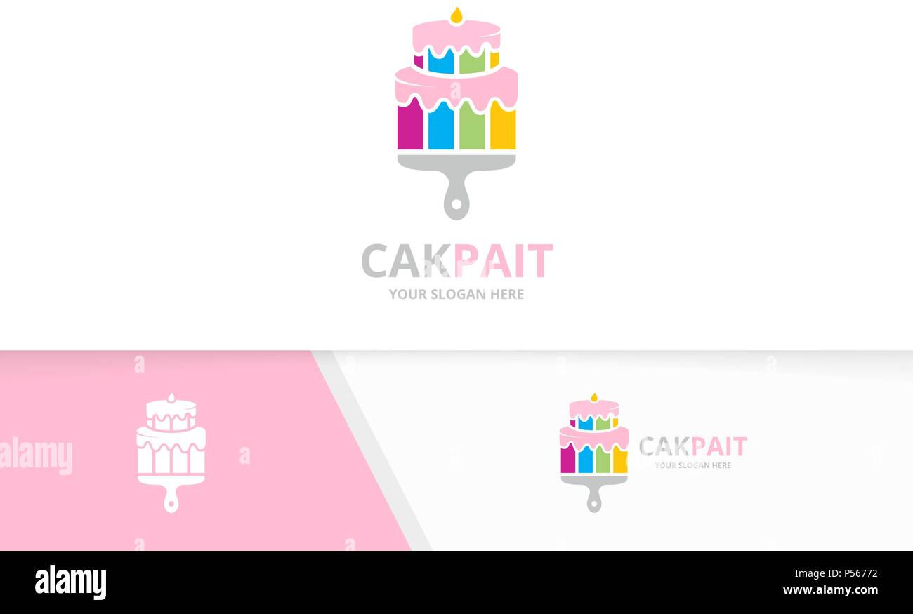 Vector cake and brush logo combination. Pie and paintbrush symbol or