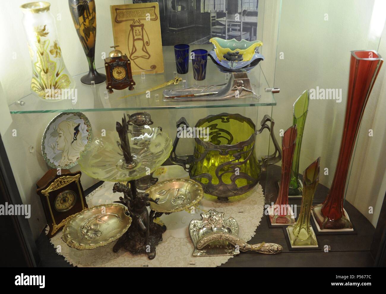 Art nouveau. Glass bowl. Early twentieth century. Museum of History and Navigation. Riga. Latvia. Stock Photo