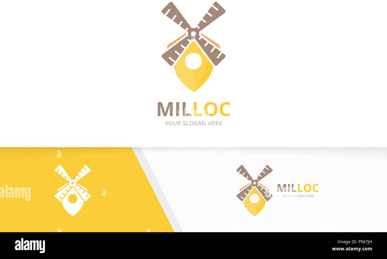 Vector mill and map pointer logo combination. Farm and gps locator ...