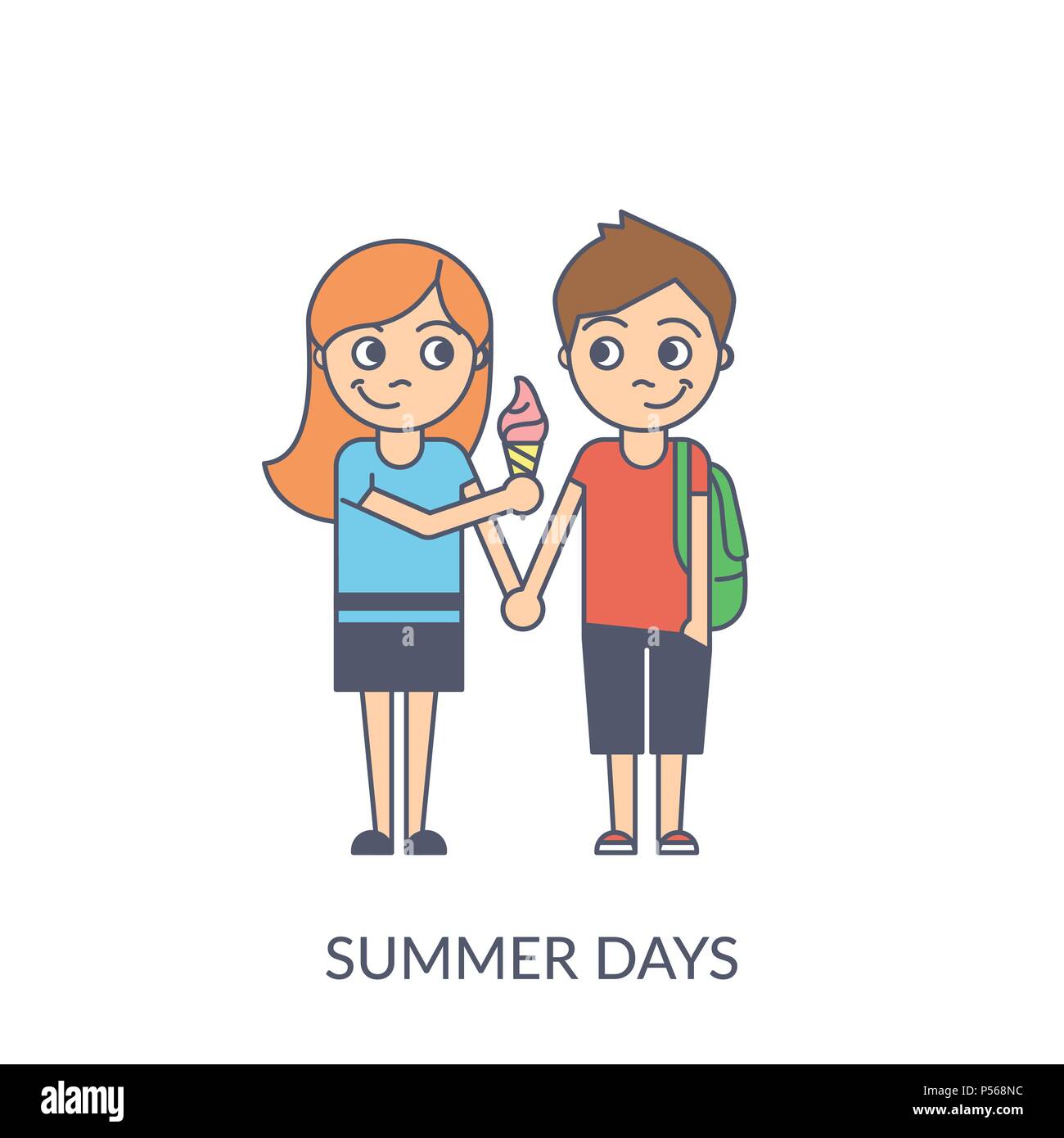 Summer Couple Cartoon Flat Vector Illustration Of Young Girl And Boy Holding Hands And Eating Icecream Together Flirting Teenagers Like To Eat Icecr Stock Vector Image Art Alamy