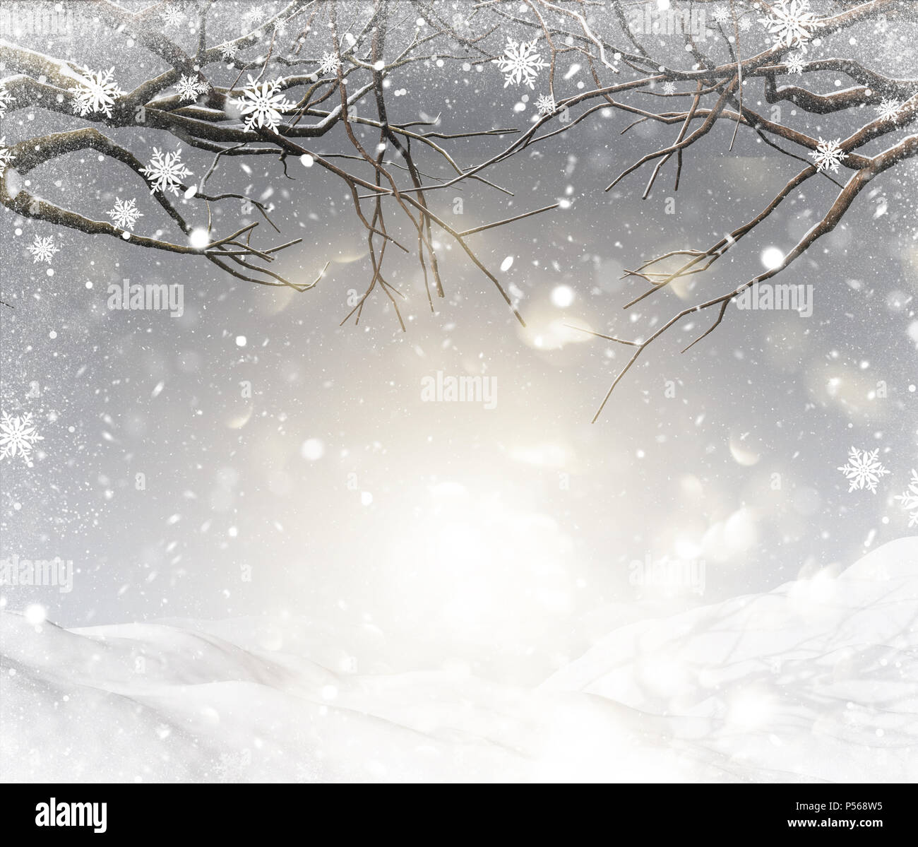 3D render of a Christmas background with snowy tree branches Stock ...