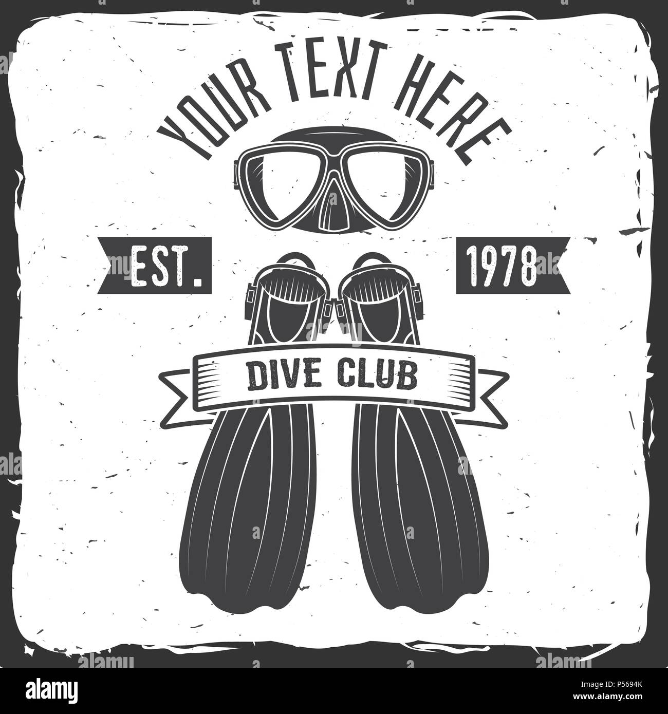 Scuba turtle dive club. Vector illustration. Concept for shirt or logo, print, stamp or tee. Vintage typography design with diving mask and fins silho Stock Vector