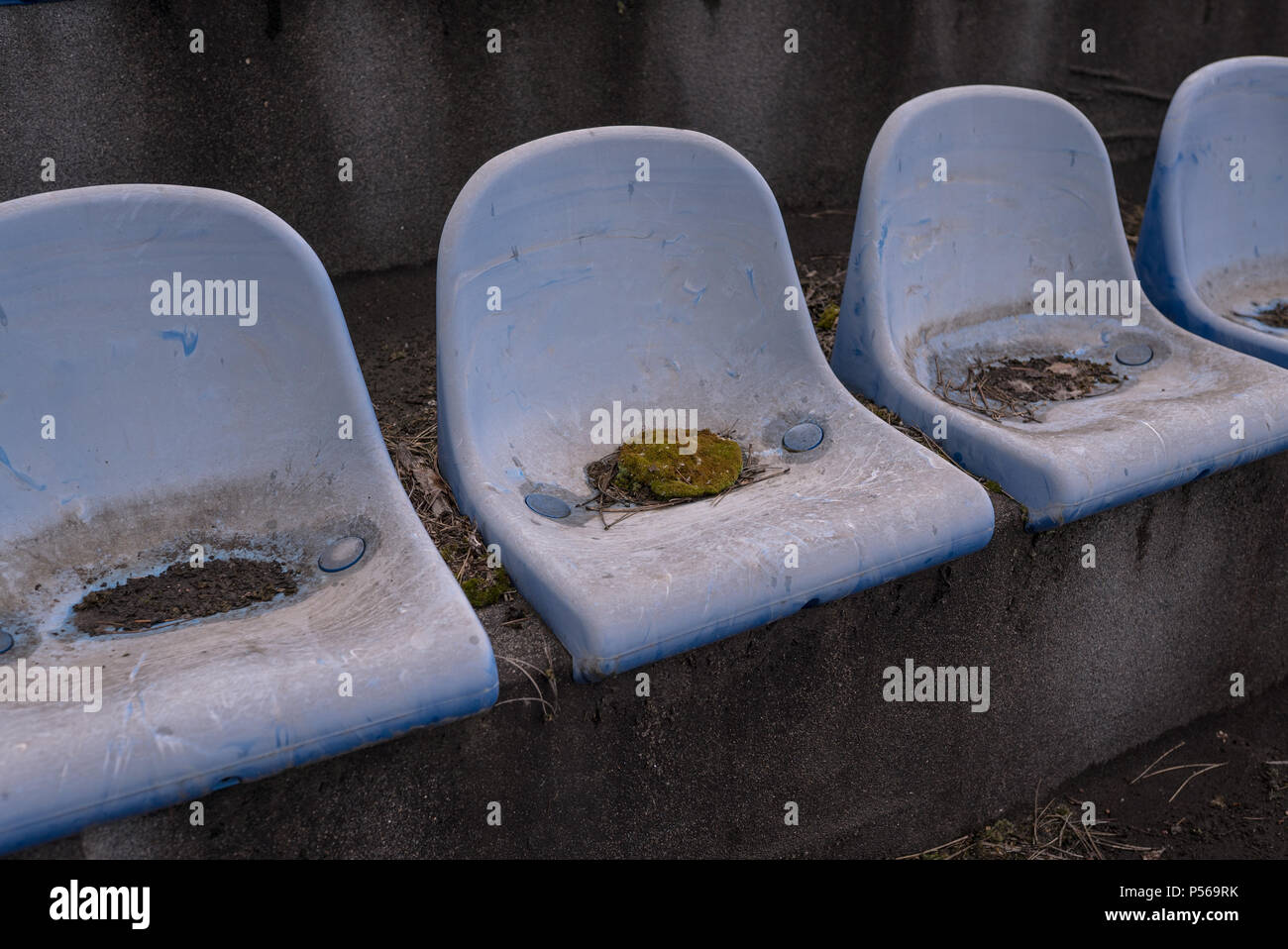 Vintage Stadium Chairs old time not used with dust blue color Stock