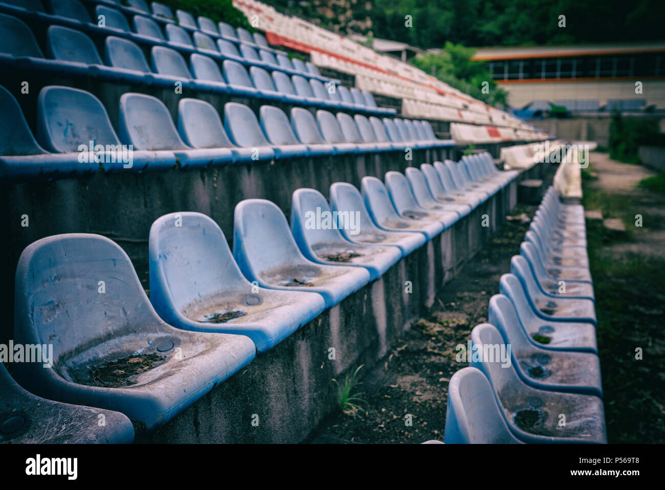 Vintage Stadium Chairs old time not used with dust blue color Stock