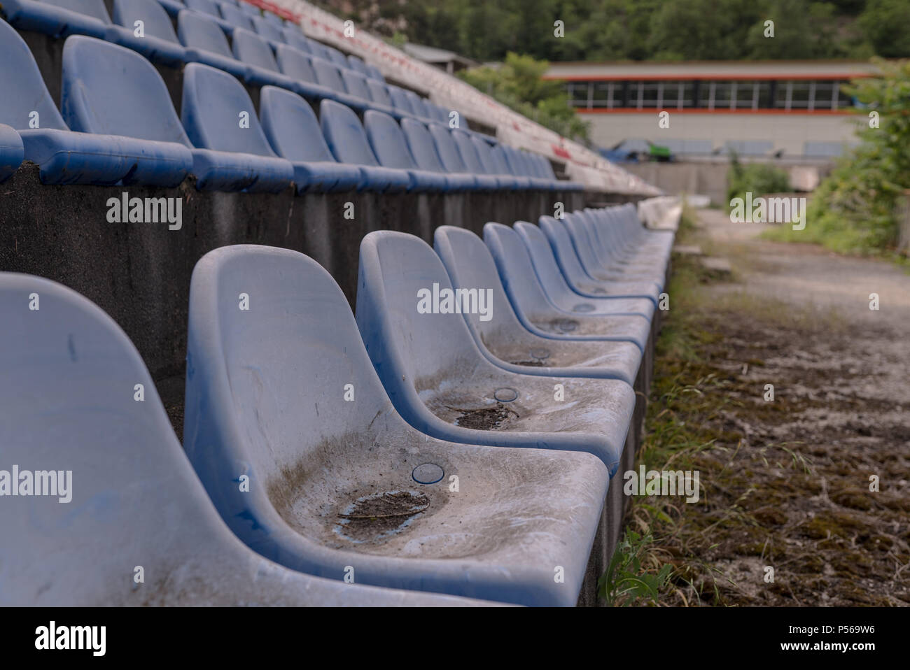 Vintage Stadium Chairs old time not used with dust blue color Stock
