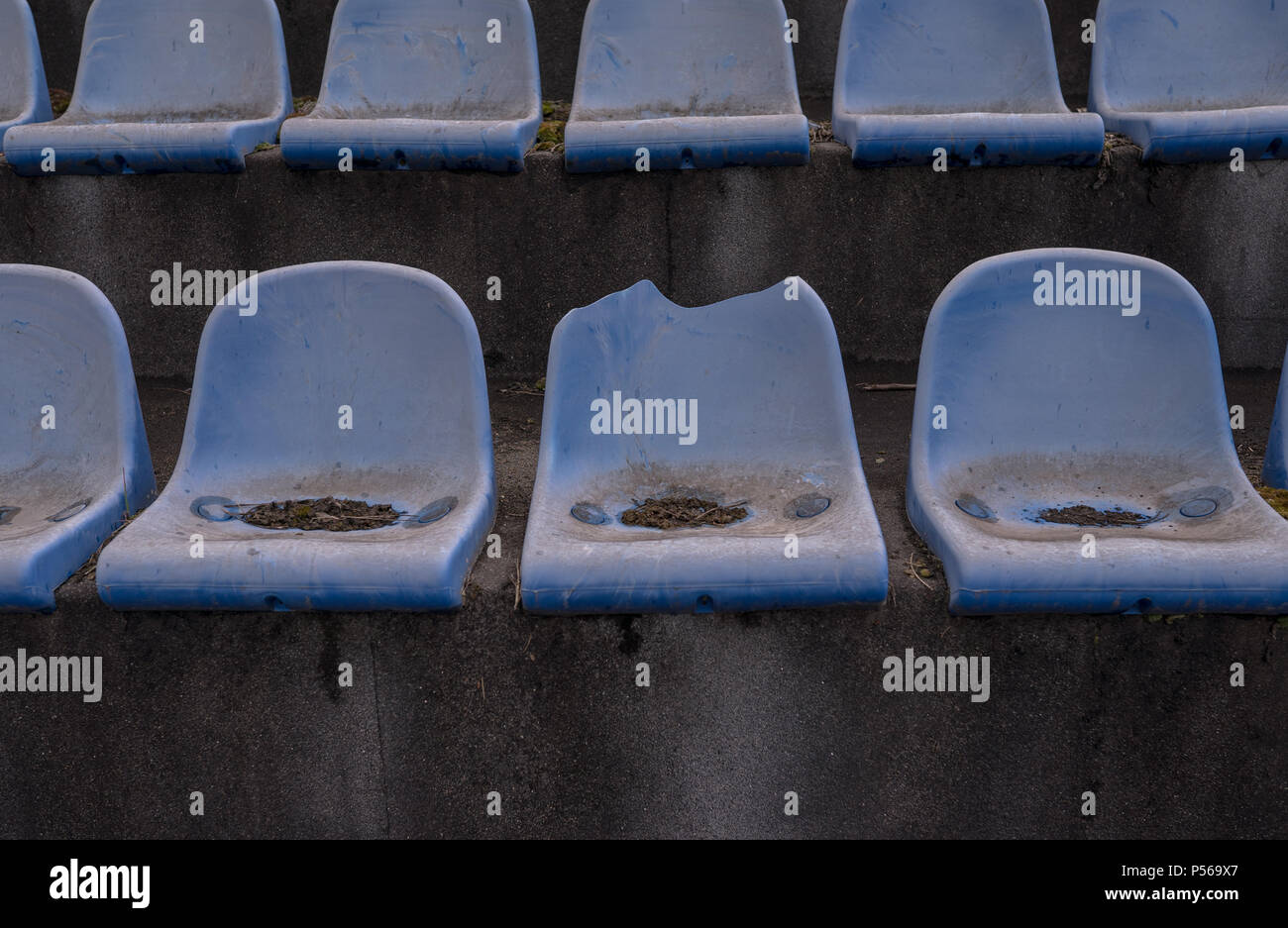 Vintage Stadium Chairs old time not used with dust blue color Stock