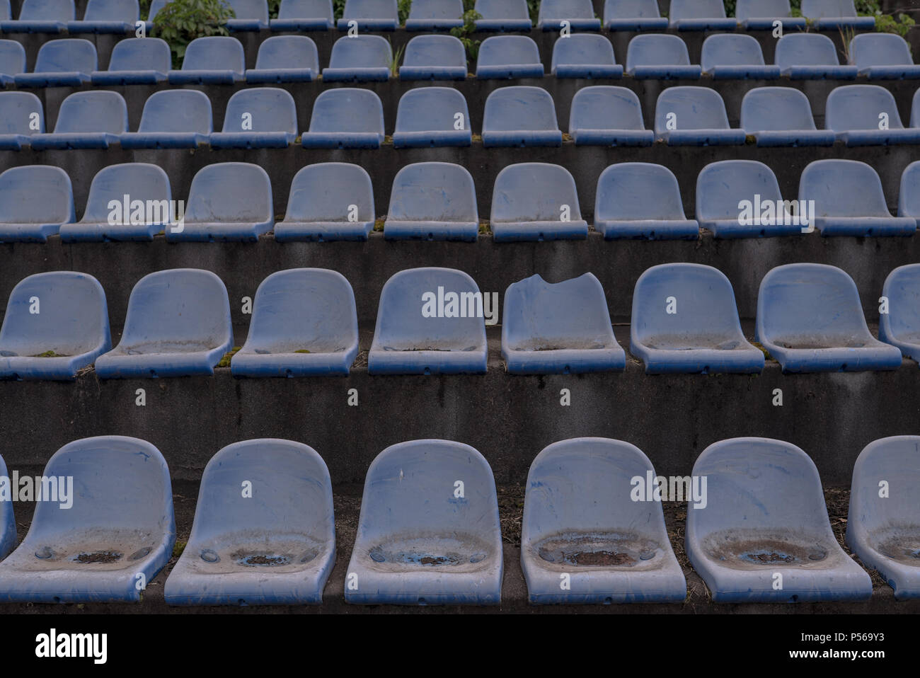 Vintage Stadium Chairs old time not used with dust blue color Stock
