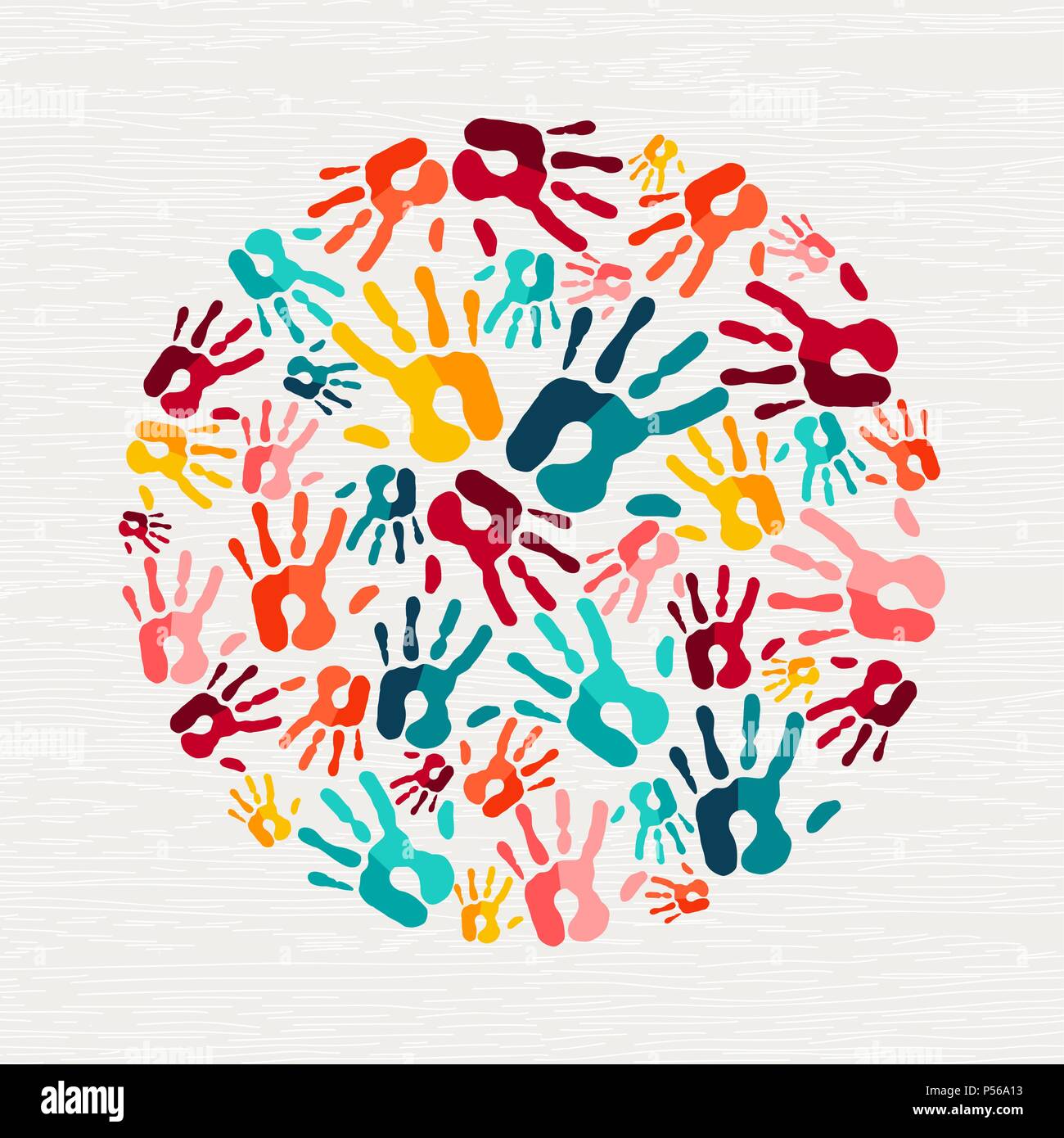 Human hand print shape concept. Colorful paint handprint background for diverse community or social project. EPS10 vector. Stock Vector