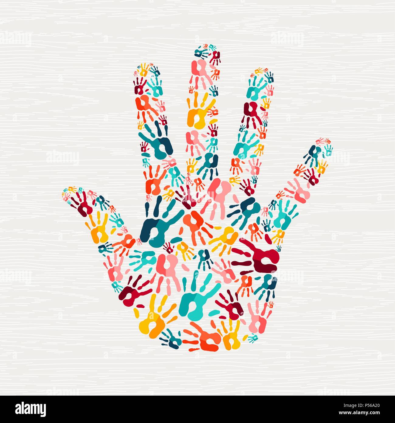 Human hand print shape concept. Colorful paint handprint background for diverse community or social project. EPS10 vector. Stock Vector