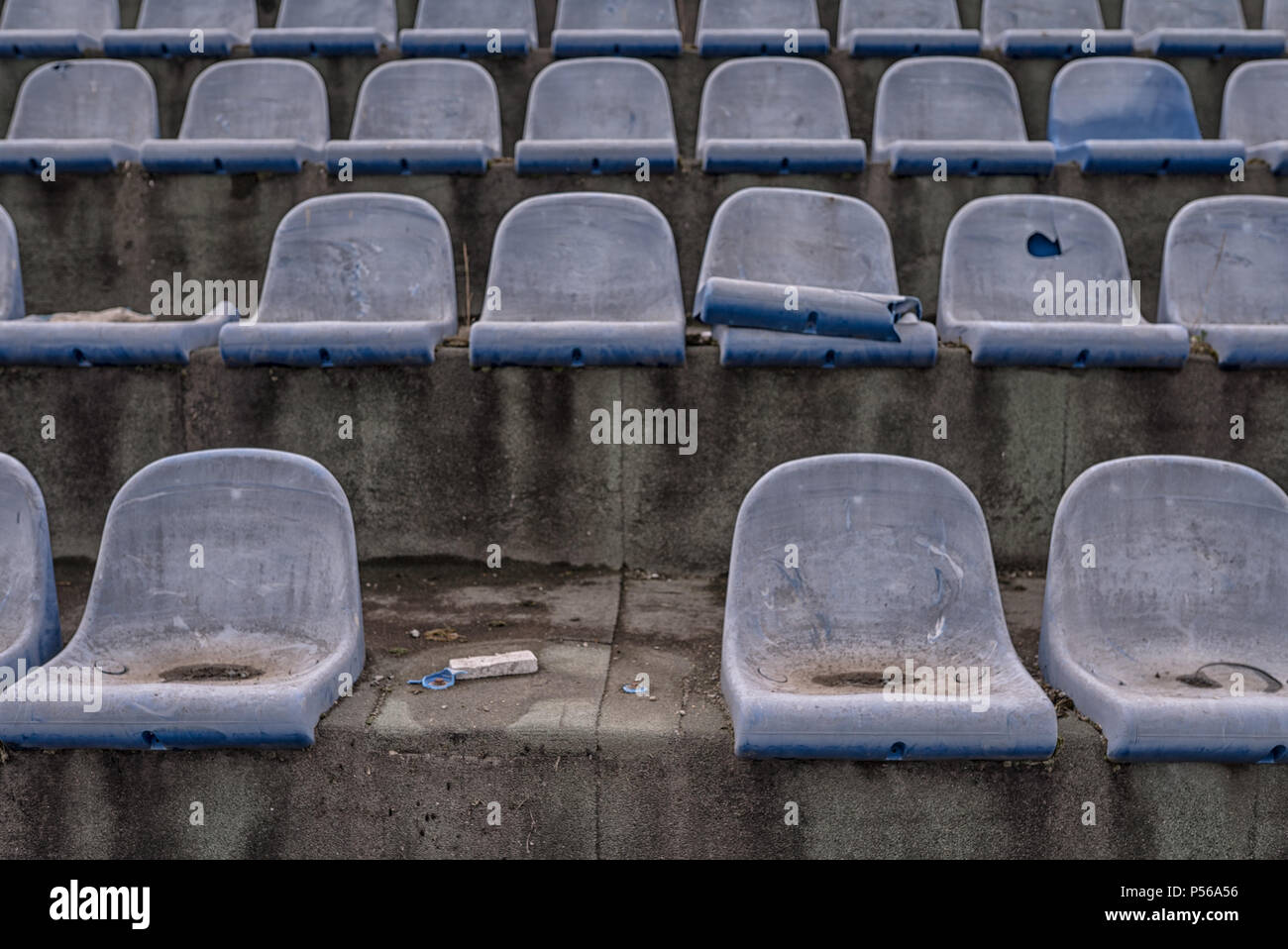 Vintage Stadium Chairs old time not used with dust blue color Stock