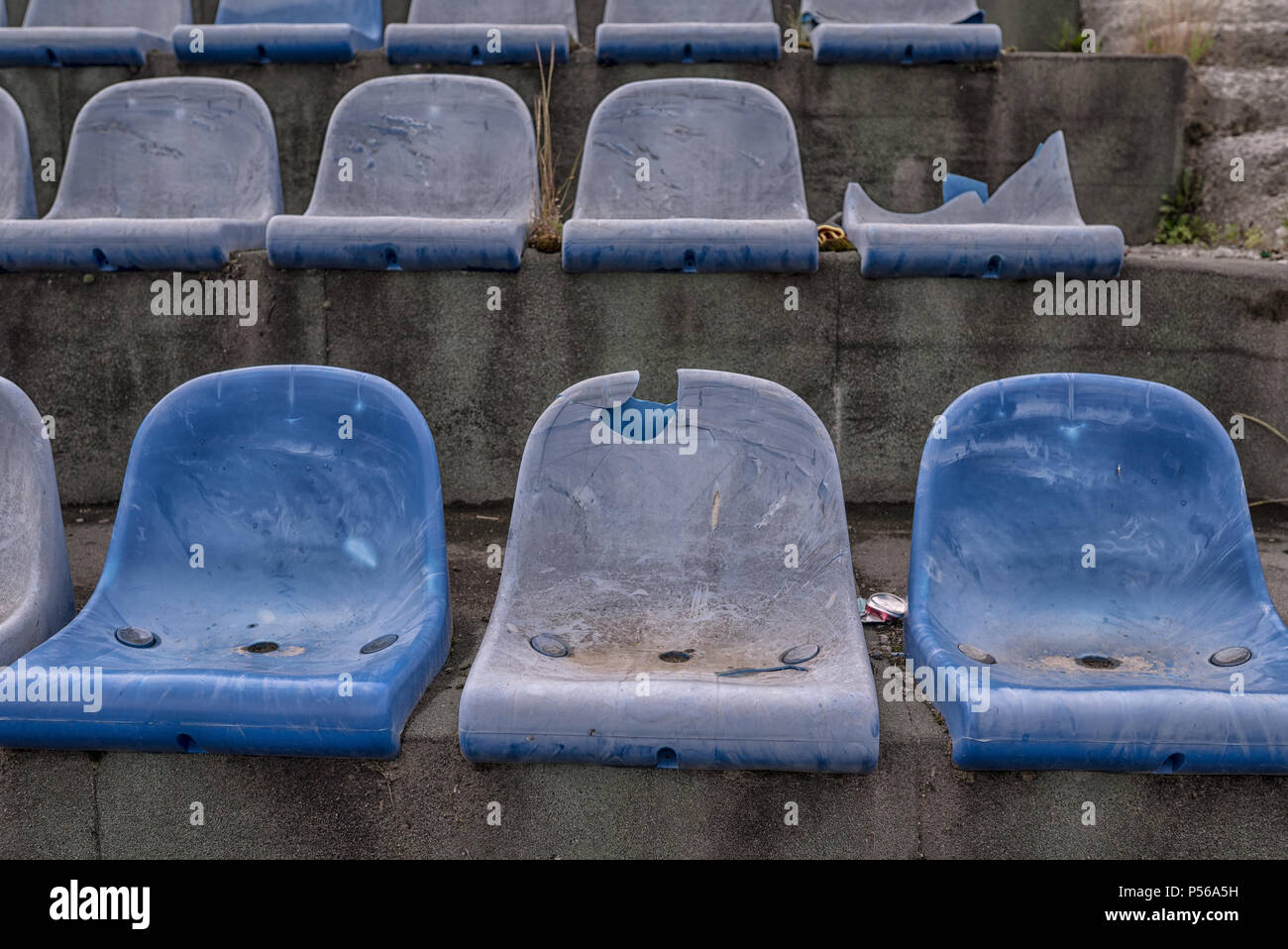 Vintage Stadium Chairs old time not used with dust blue color Stock