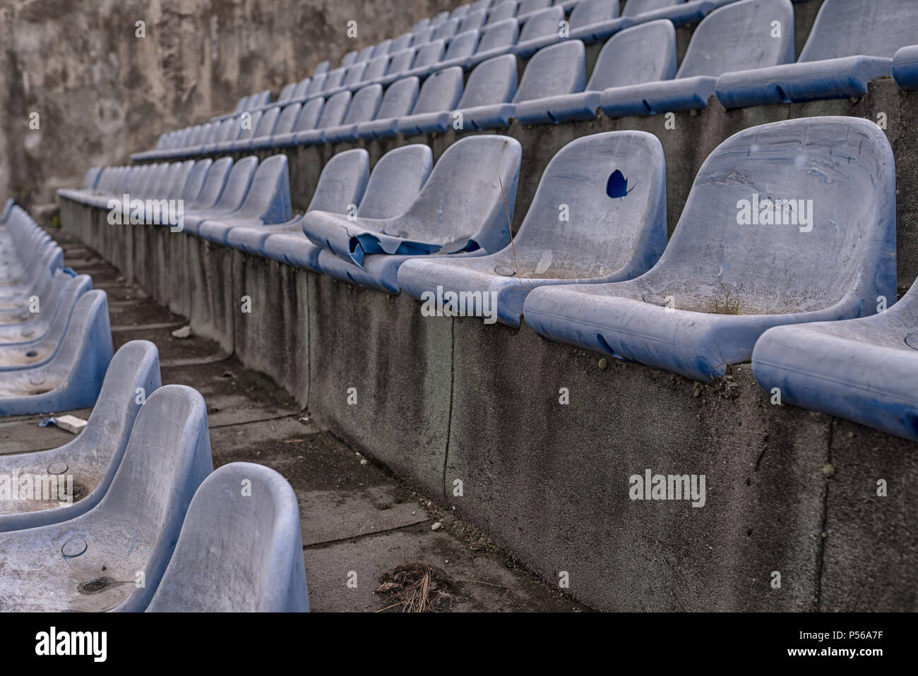 Vintage Stadium Chairs old time not used with dust blue color Stock