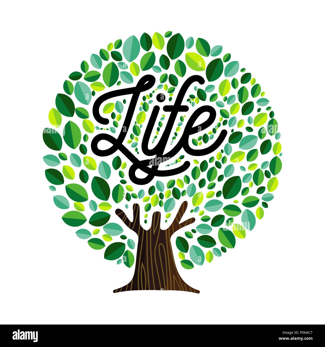 Life tree illustration concept, green leaves with text quote for conceptual design. EPS10 vector. Stock Vector