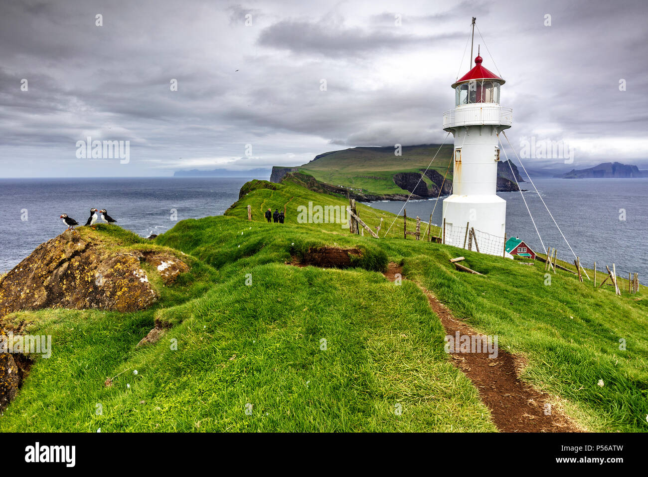 lighthouse in mykines faroe islands Stock Photo