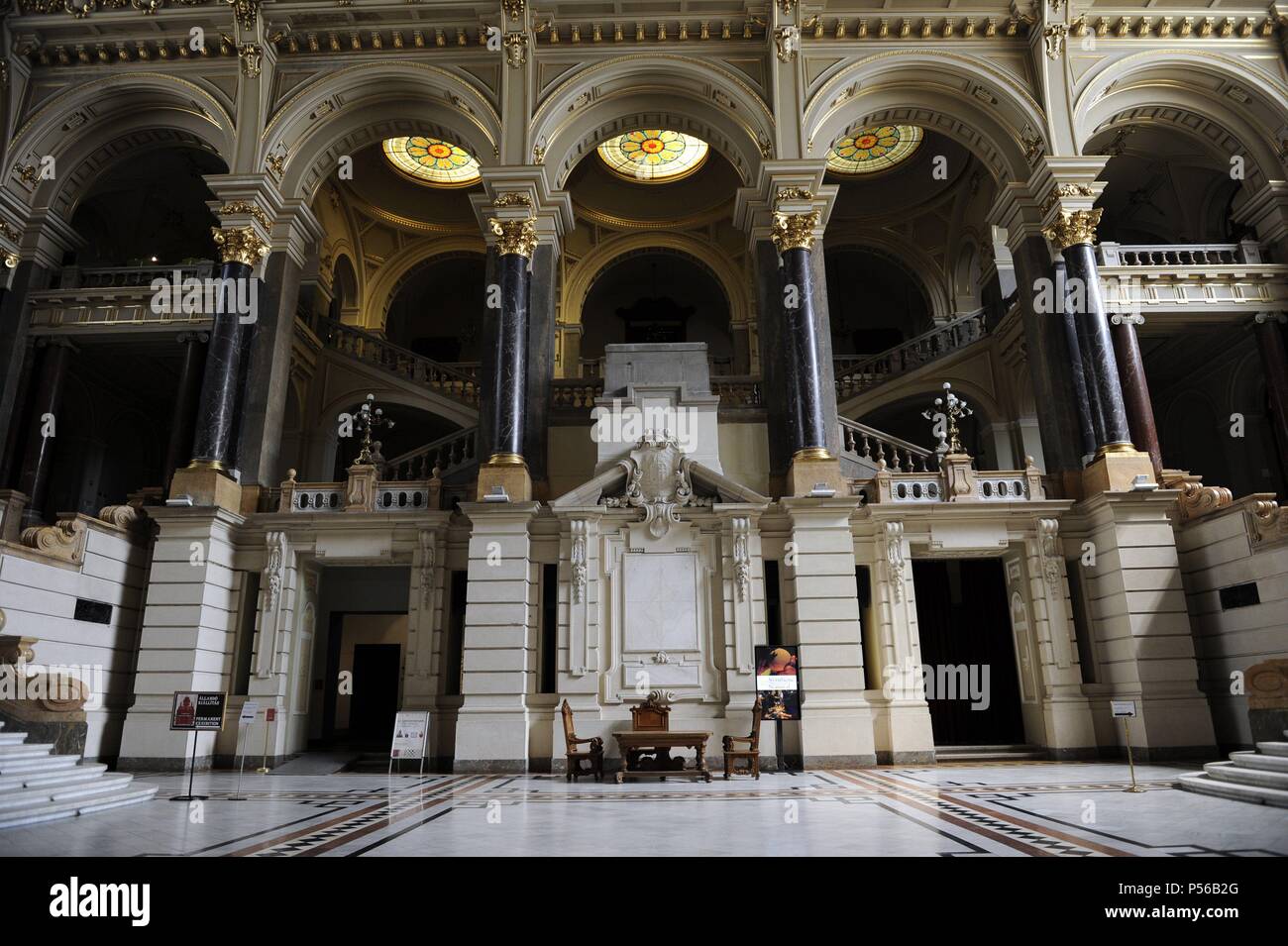 Hungary. Budapest. Museum of Ethnography, built by Alajos Hauszmann (1847-1926), 1893-1896. Main hall. Stock Photo