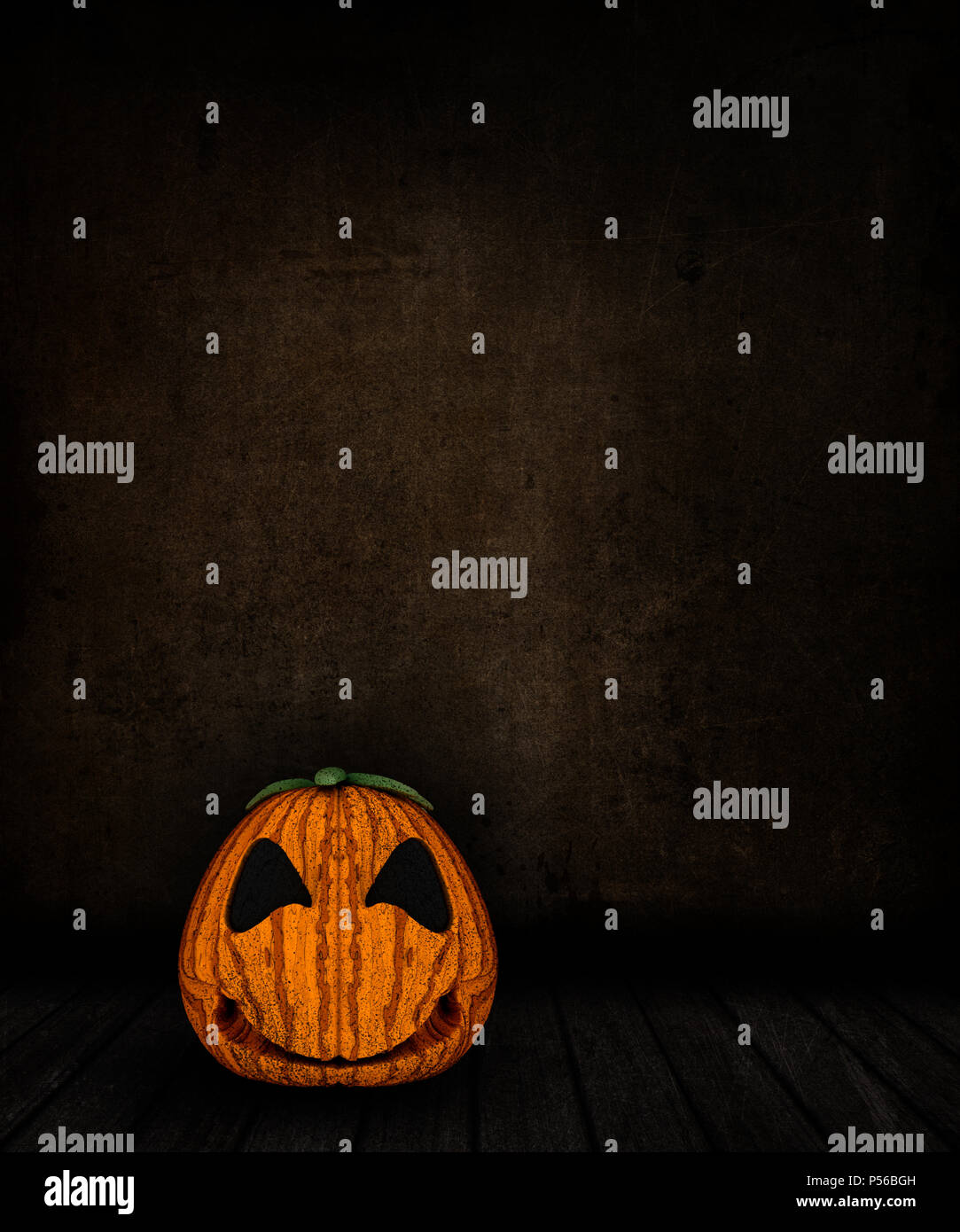 3D render of a grunge room interior with spooky Jack o lantern Stock ...