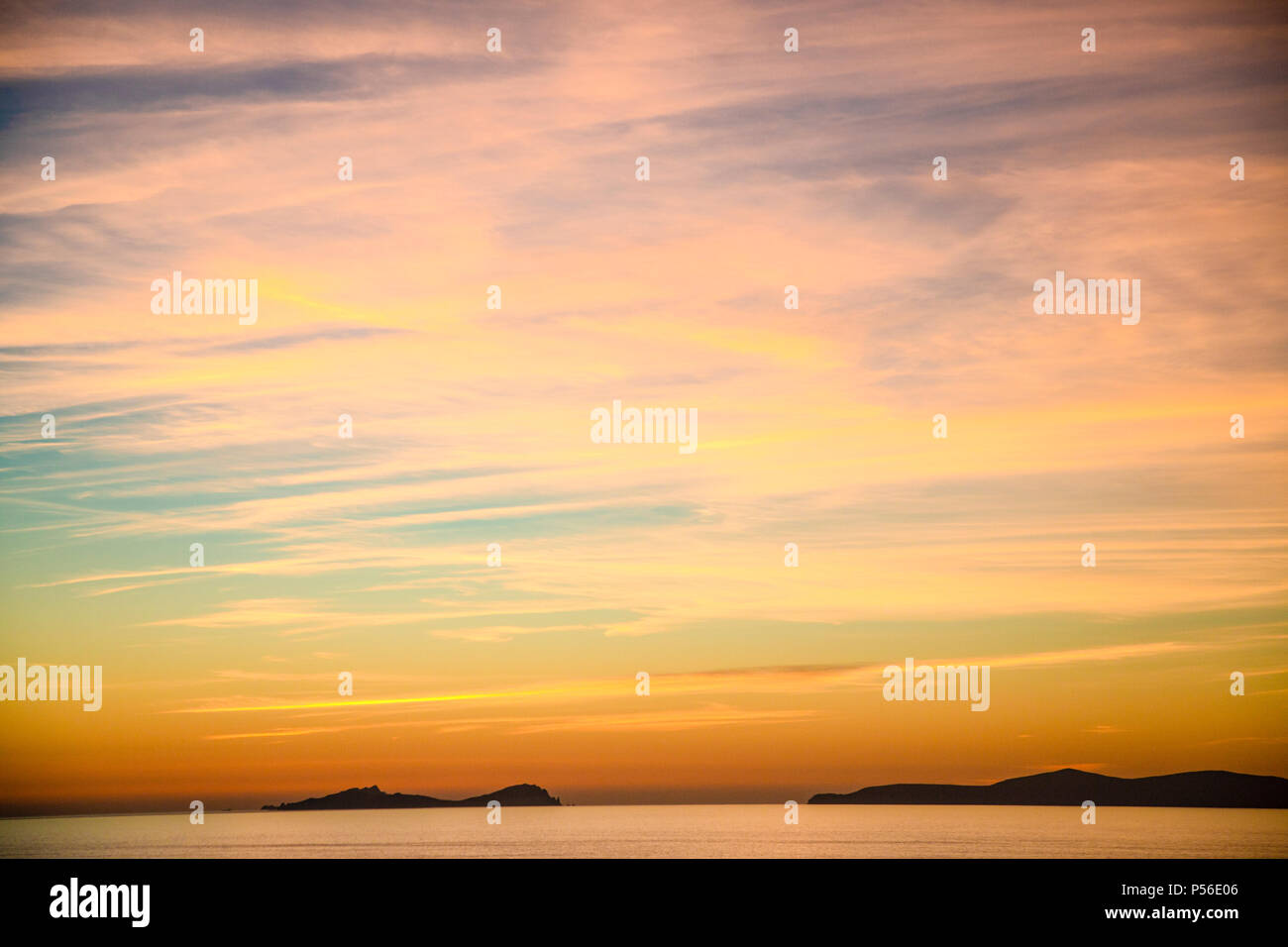 Sunset over Atlantic ocean off Valentia Island, County Kerry Ireland Stock Photo