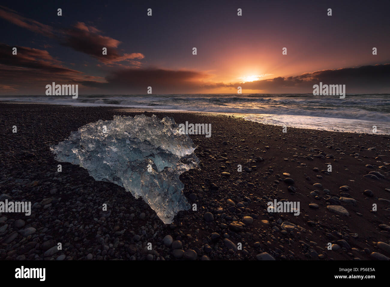 Ice blocks at Diamond beach in Iceland Stock Photo
