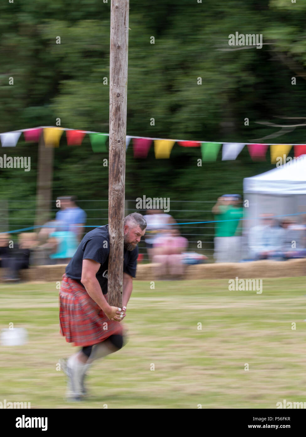 Drumtochty Games, Scotland Jun 23, 2018 A competitor in the caber
