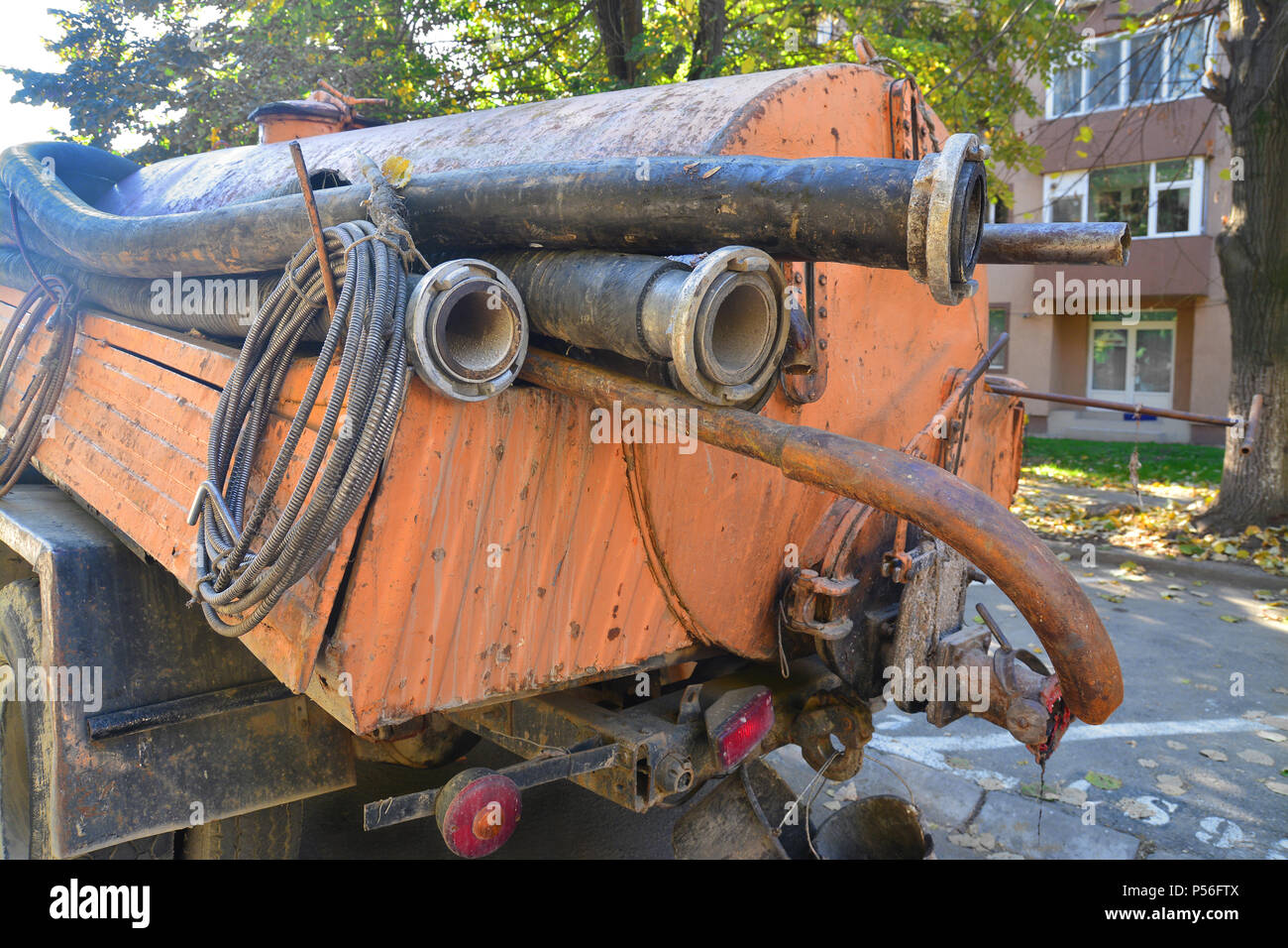 the back of a drain cleaning truck Stock Photo