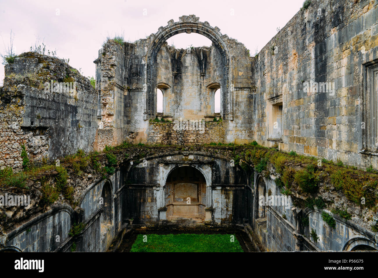 Tomar, Portugal - June 10, 2018: Ruins of 12th-century Convent of Tomar constructed by the Knights Templar Tomar, Portugal - UNESCO World Heritage Ref Stock Photo
