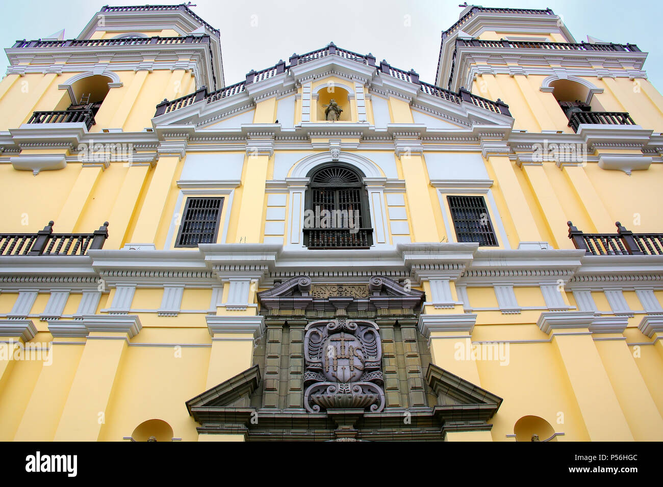 Facade of Saint Peter Church in Lima, Peru. This church is part of the Historic Centre of Lima, which was added to the UNESCO World Heritage List in 1 Stock Photo