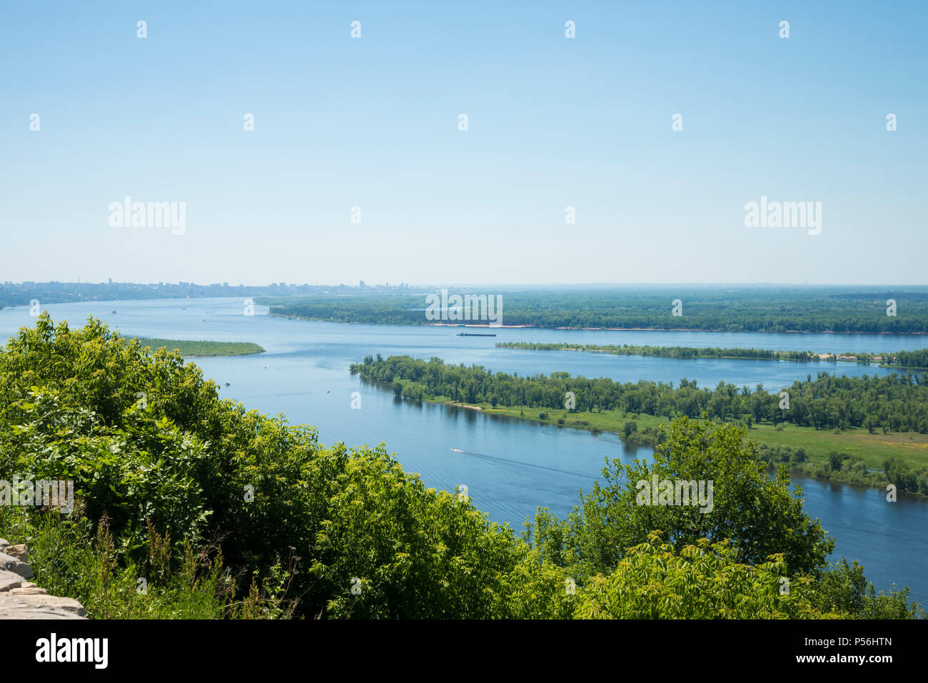 Panoramic view of the river Volga from a helicopter platform the city of Samara Russia. Stock Photo