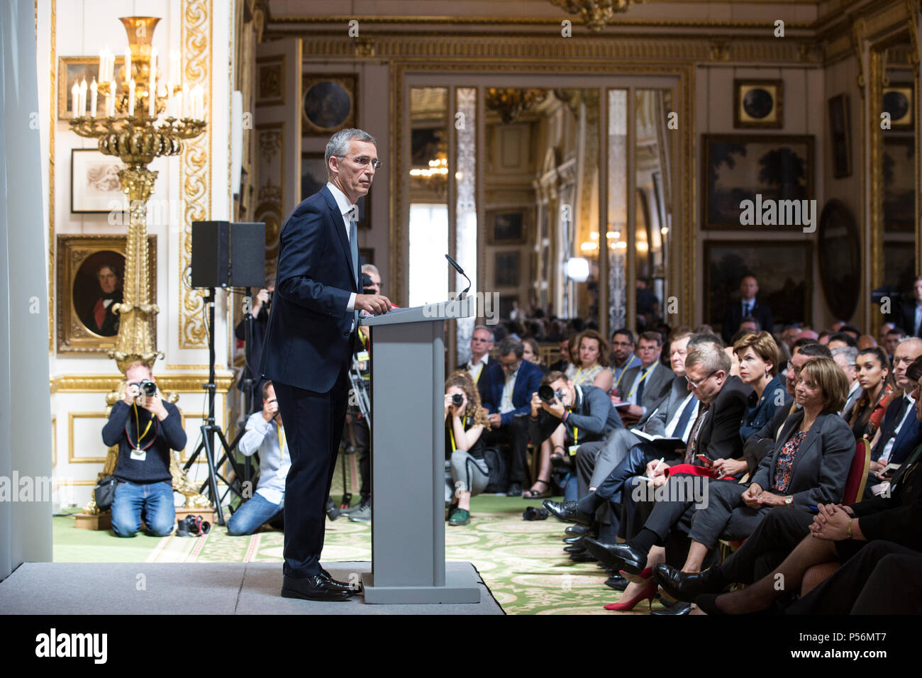 NATO Secretary General Jens Stoltenberg gave a pre-Summit address on Thursday 21st June 2018 at Lancaster House in London, England, UK Stock Photo