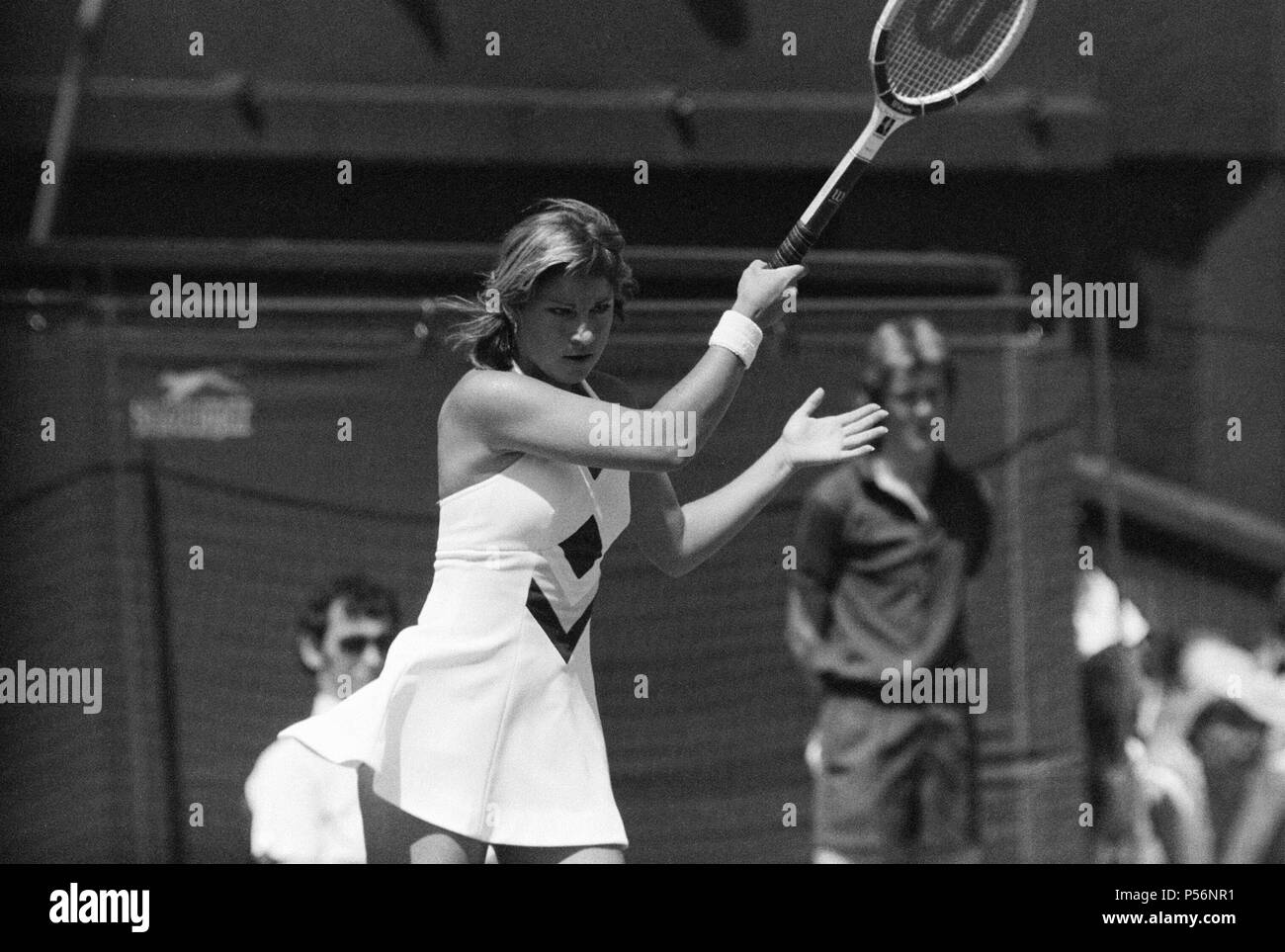 Chris Evert in fourth round action at Wimbledon Tennis Championships, Thursday 24th June 1976. Stock Photo