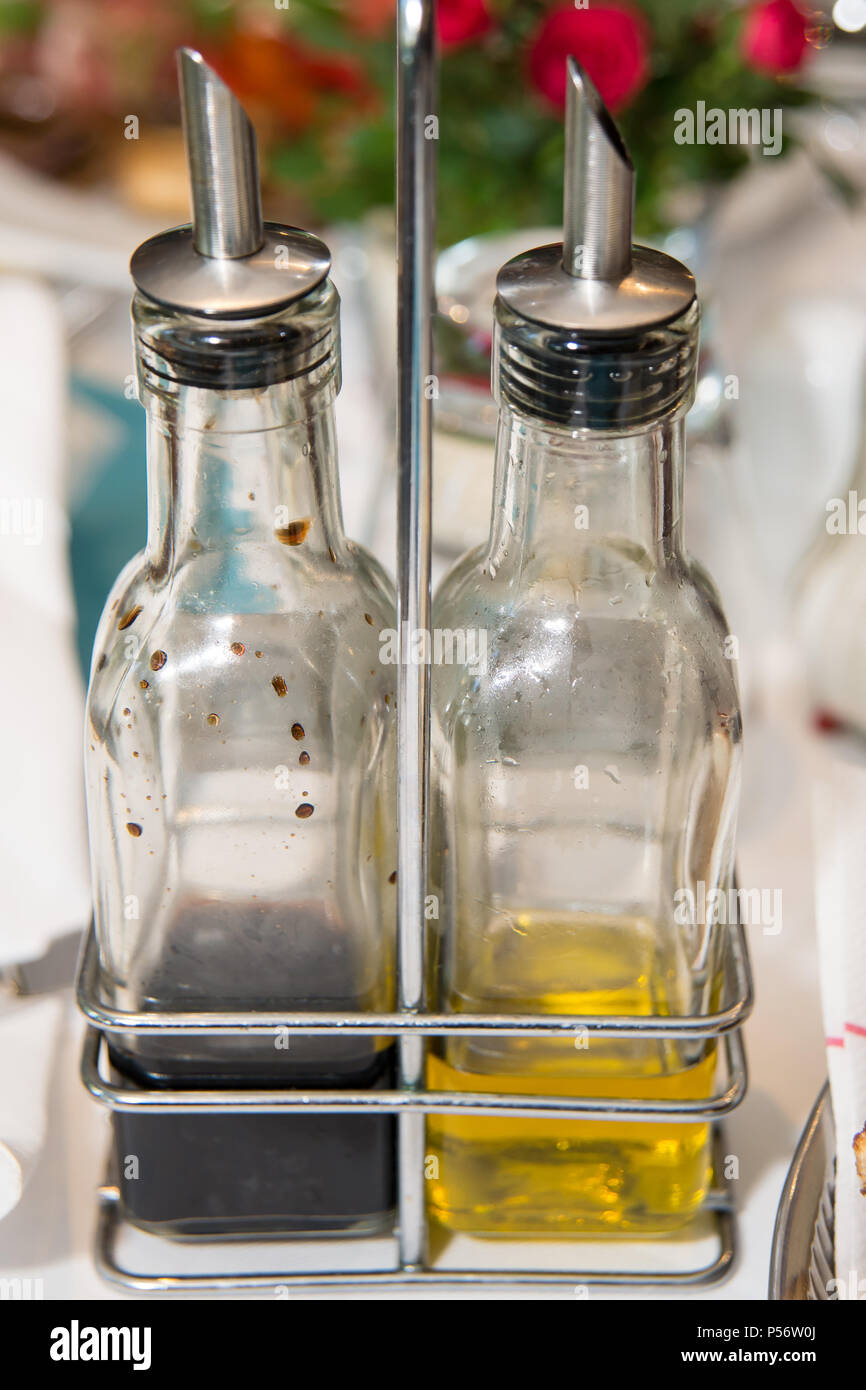 Set of Oil and vinegar on a table Stock Photo