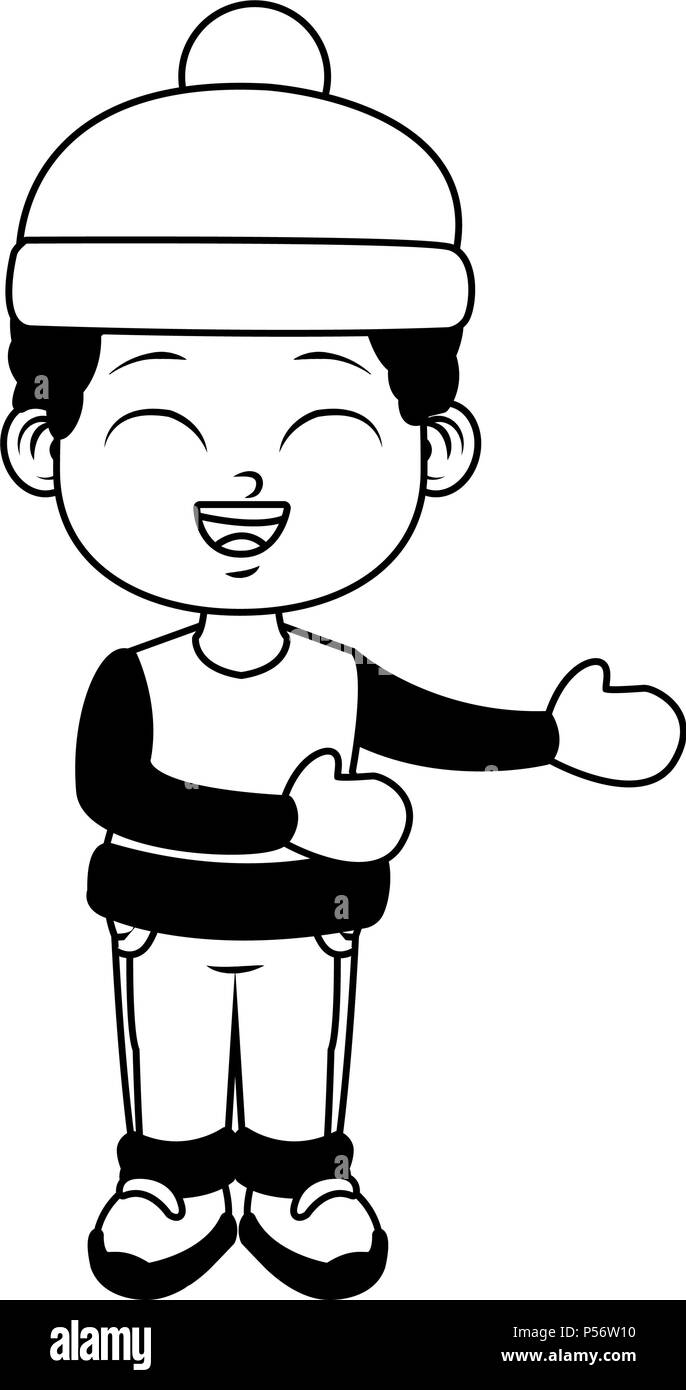 Cute boy with winter clothes in black and white Stock Vector Image ...
