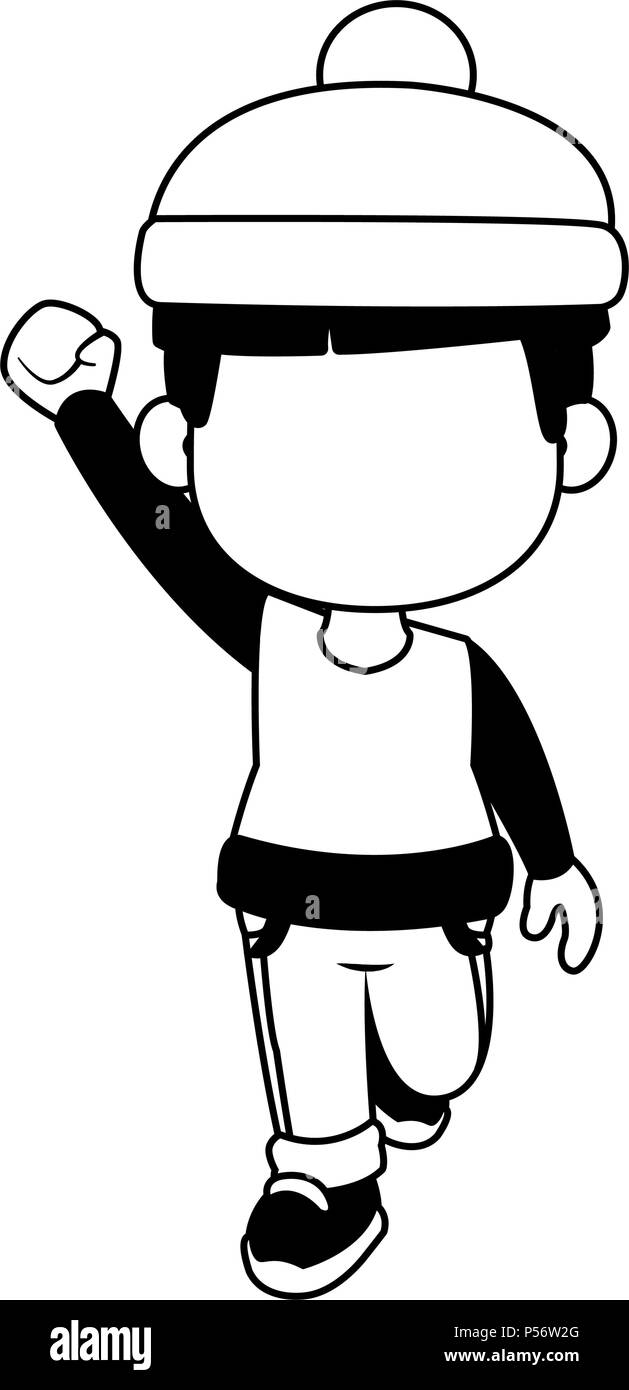 Cute boy with winter clothes in black and white Stock Vector Image ...