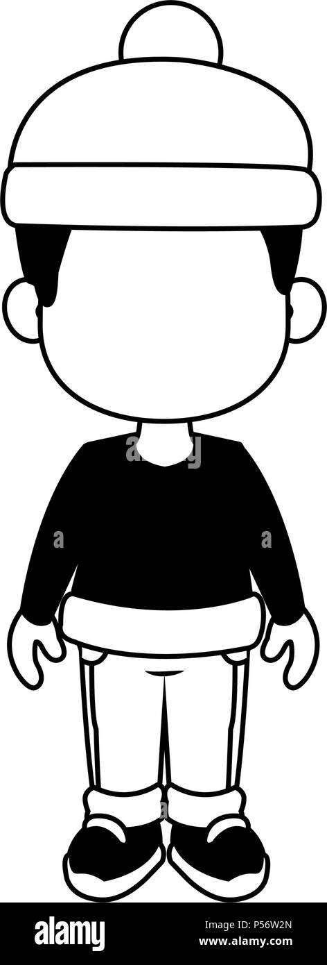 Cute boy with winter clothes in black and white Stock Vector Image ...