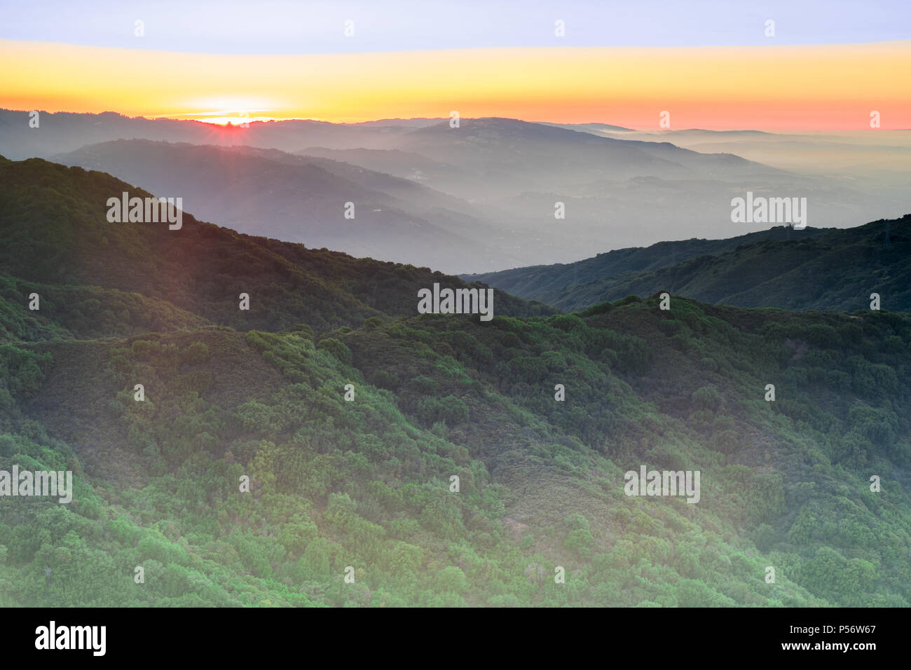 Sunset Views from Mt Umunhum Summit. Stock Photo