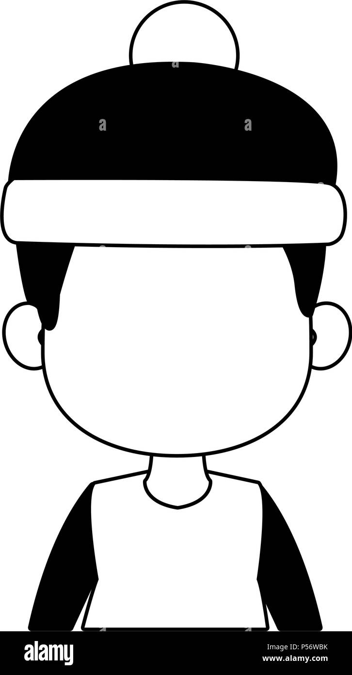 Cute boy with winter clothes in black and white Stock Vector Image ...