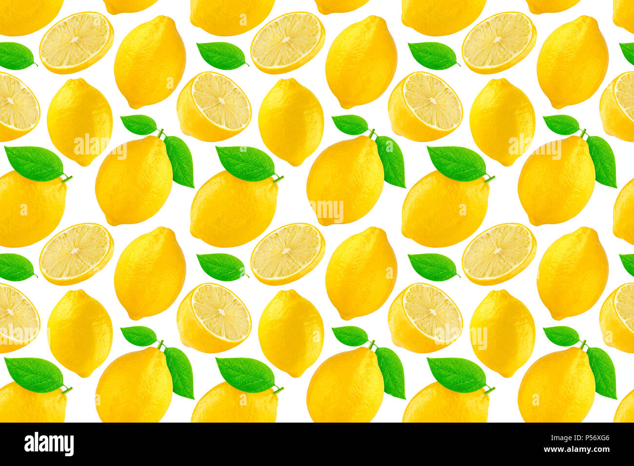 Seamless pattern with lemons. Lemon isolated on white background. Stock Photo