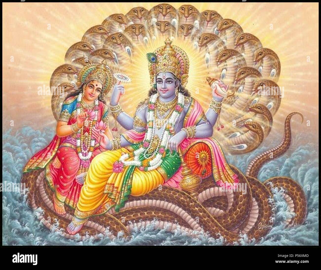 Indian god Lord Vishnu colour illustration Stock Photo - Alamy