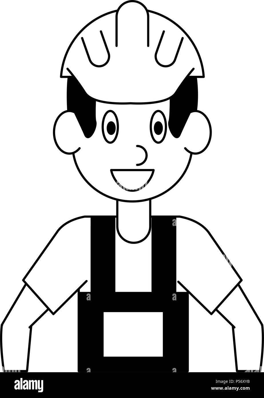 Construction worker cartoon in black and white Stock Vector Image & Art