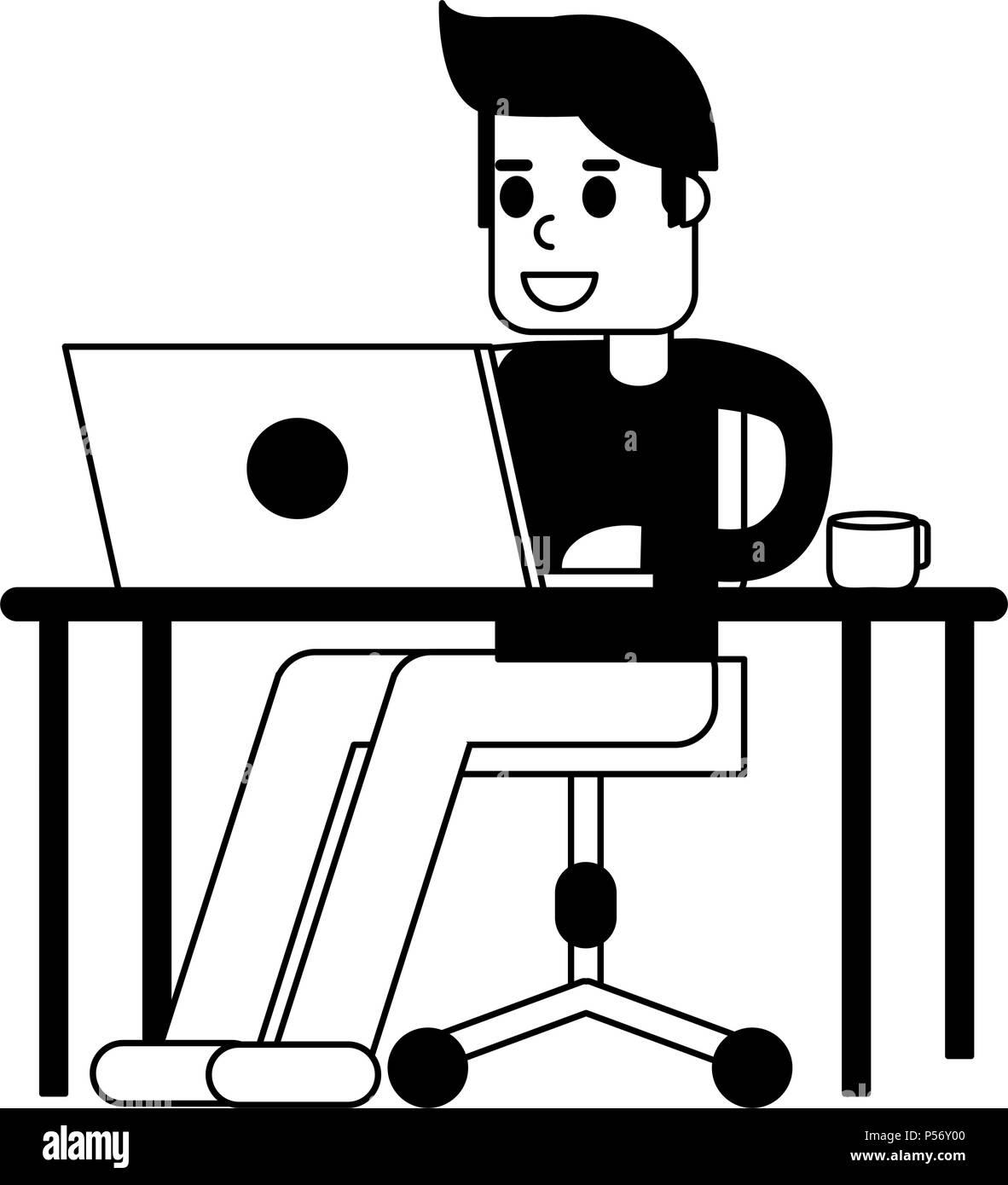 Man working with laptop in black and white Stock Vector Image & Art - Alamy