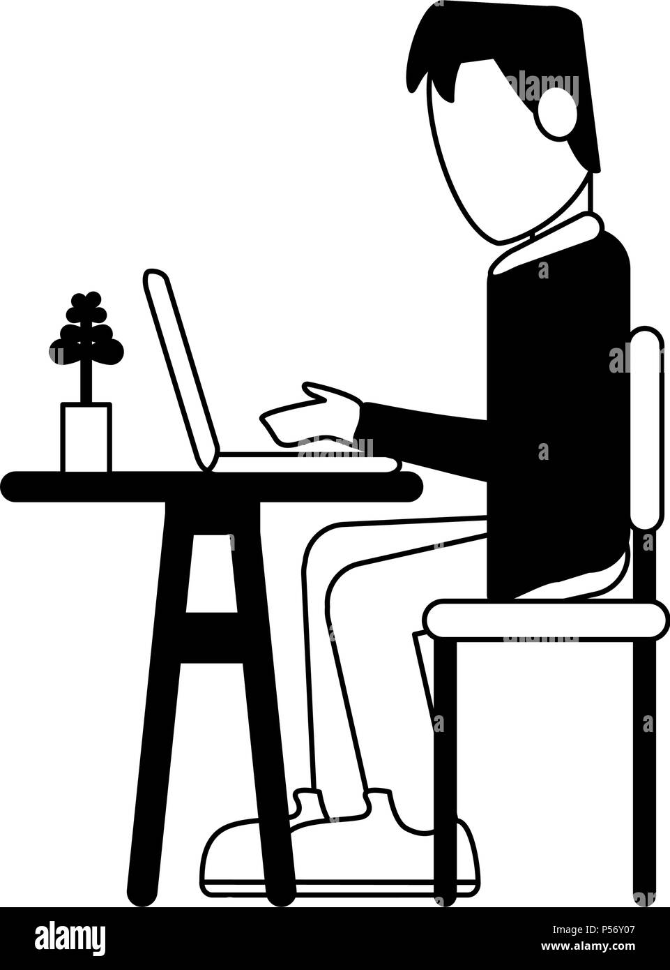 Man working with laptop in black and white Stock Vector Image & Art - Alamy