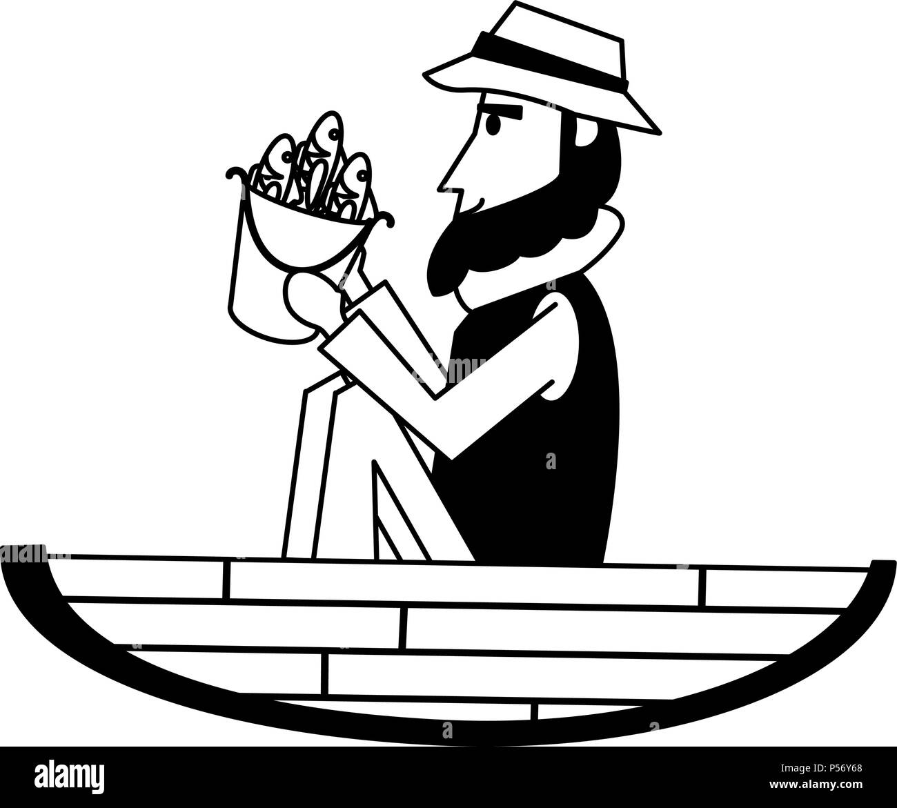 Fisherman on boat in black and white Stock Vector Image & Art - Alamy