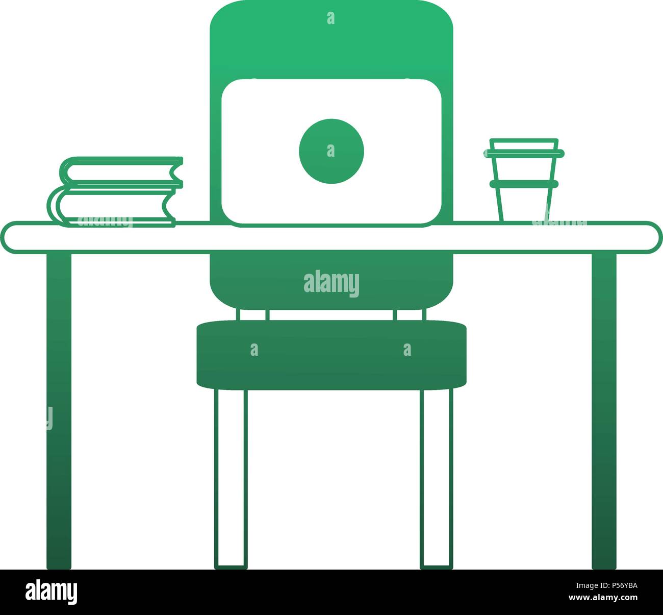 Desk and chair with laptop green lines Stock Vector