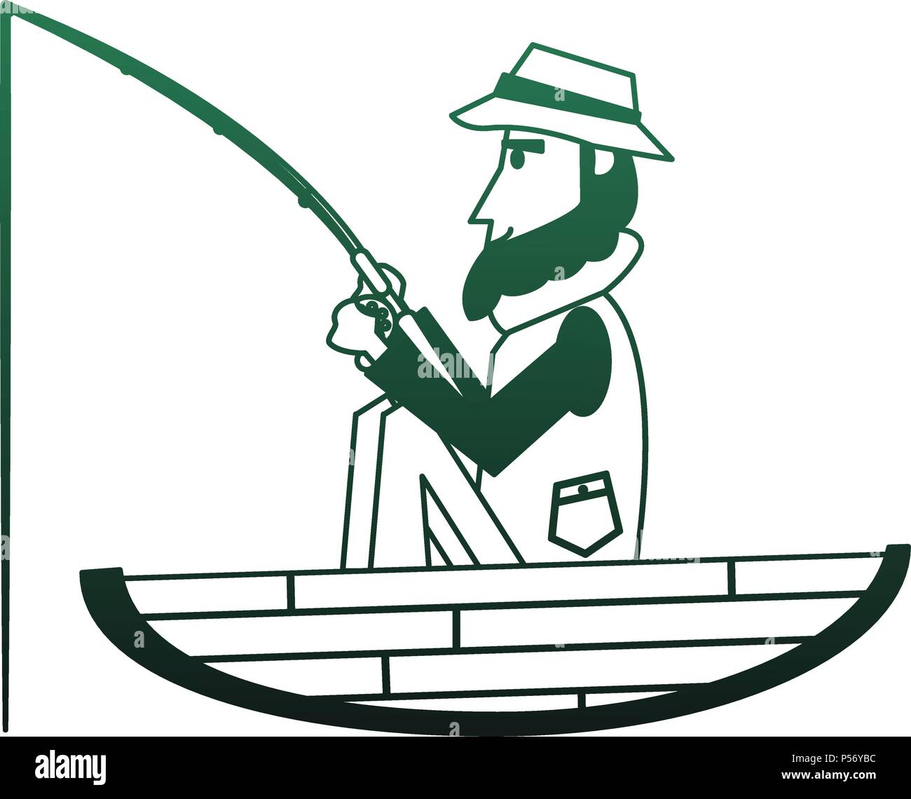 Fisherman on boat green lines Stock Vector Image & Art Alamy