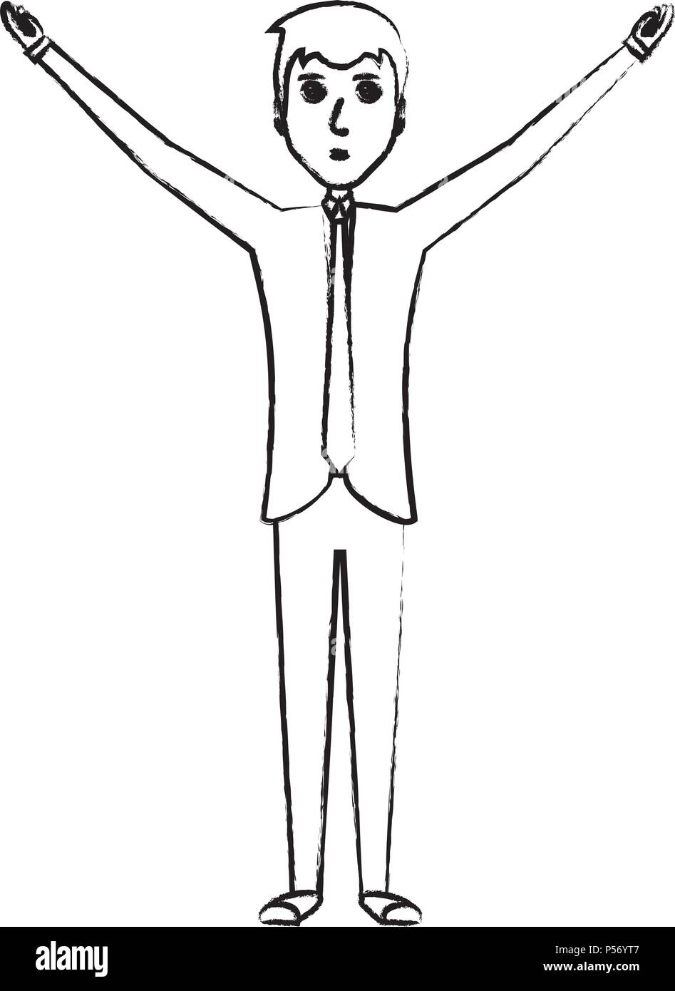 Cartoon businessman standing with arms up over white background, vector ...
