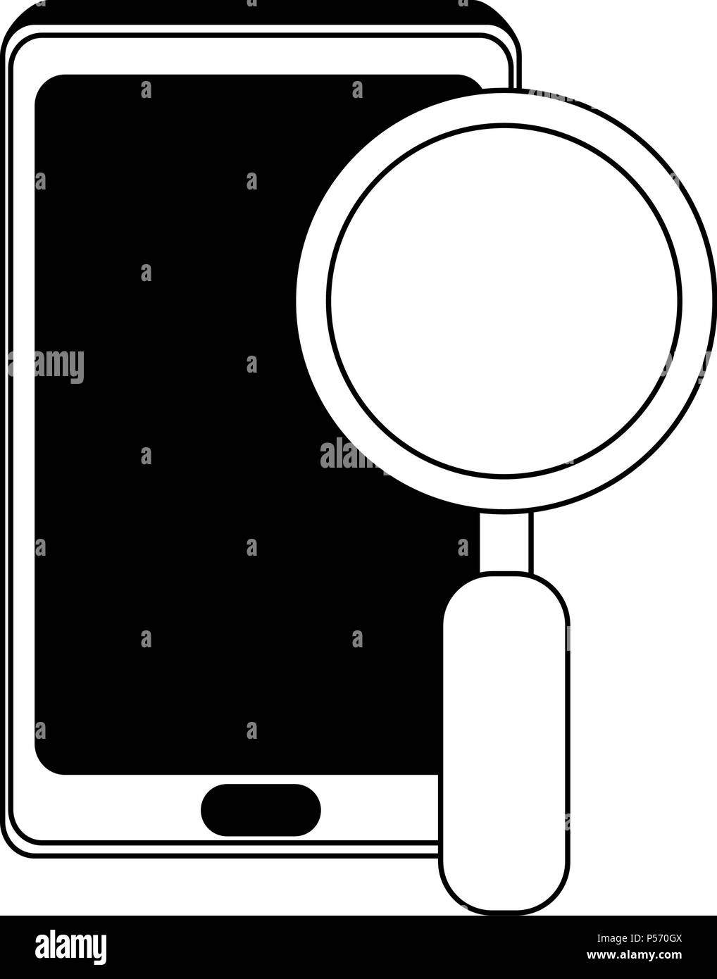 Smartphone with magnifying glass in black and white Stock Vector Image ...