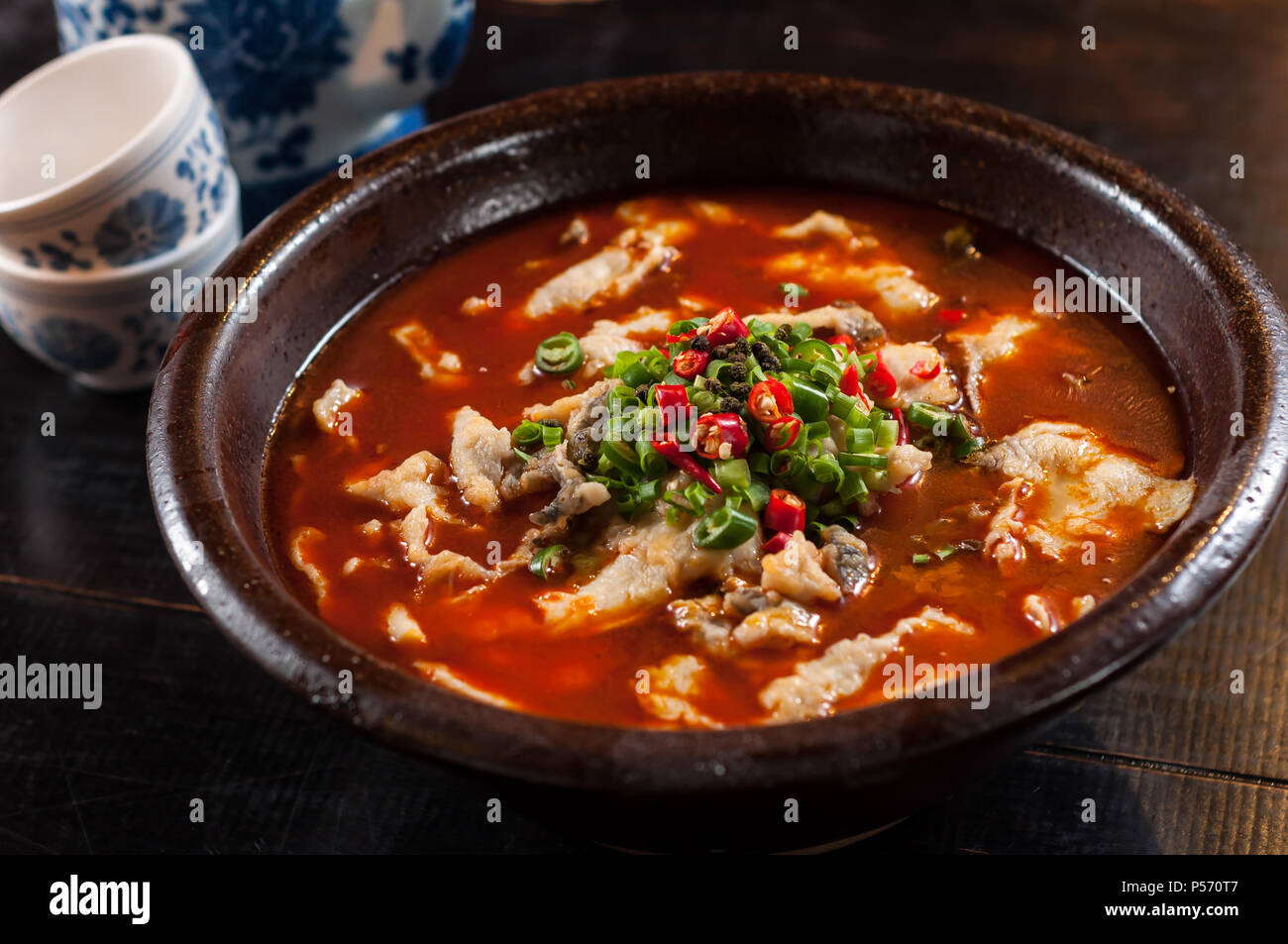 Boiled Fish with Pickled Cabbage and Chili,Popular Chinese food Stock Photo