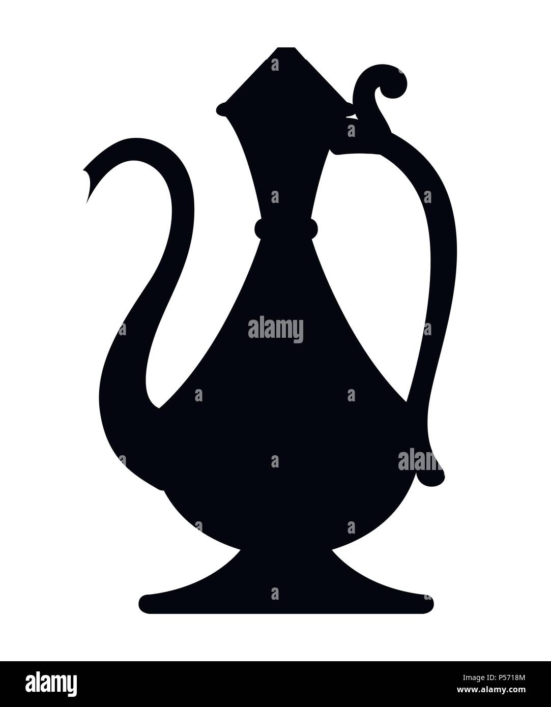 Black silhouette. Beautiful traditional coffee pot . Arabic classic coffee pot. Flat style vector illustration. Isolated on white background. Stock Vector