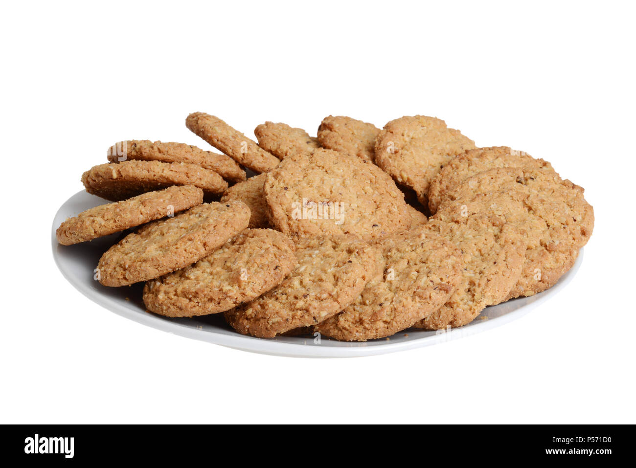 isolated plate of oatmeal cookie Stock Photo