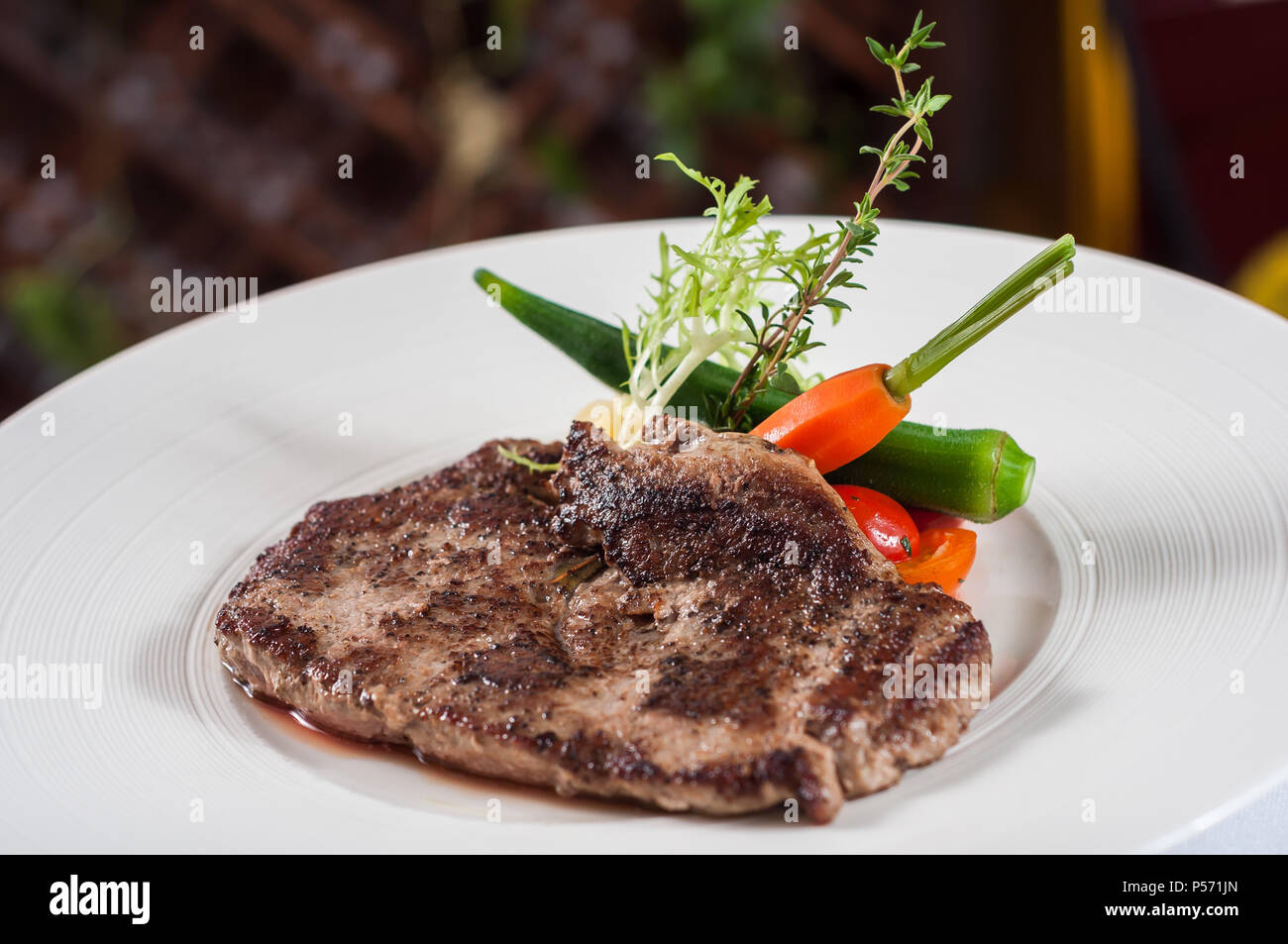 Steak with black pepper sauce and Mashed Potato Stock Photo Alamy