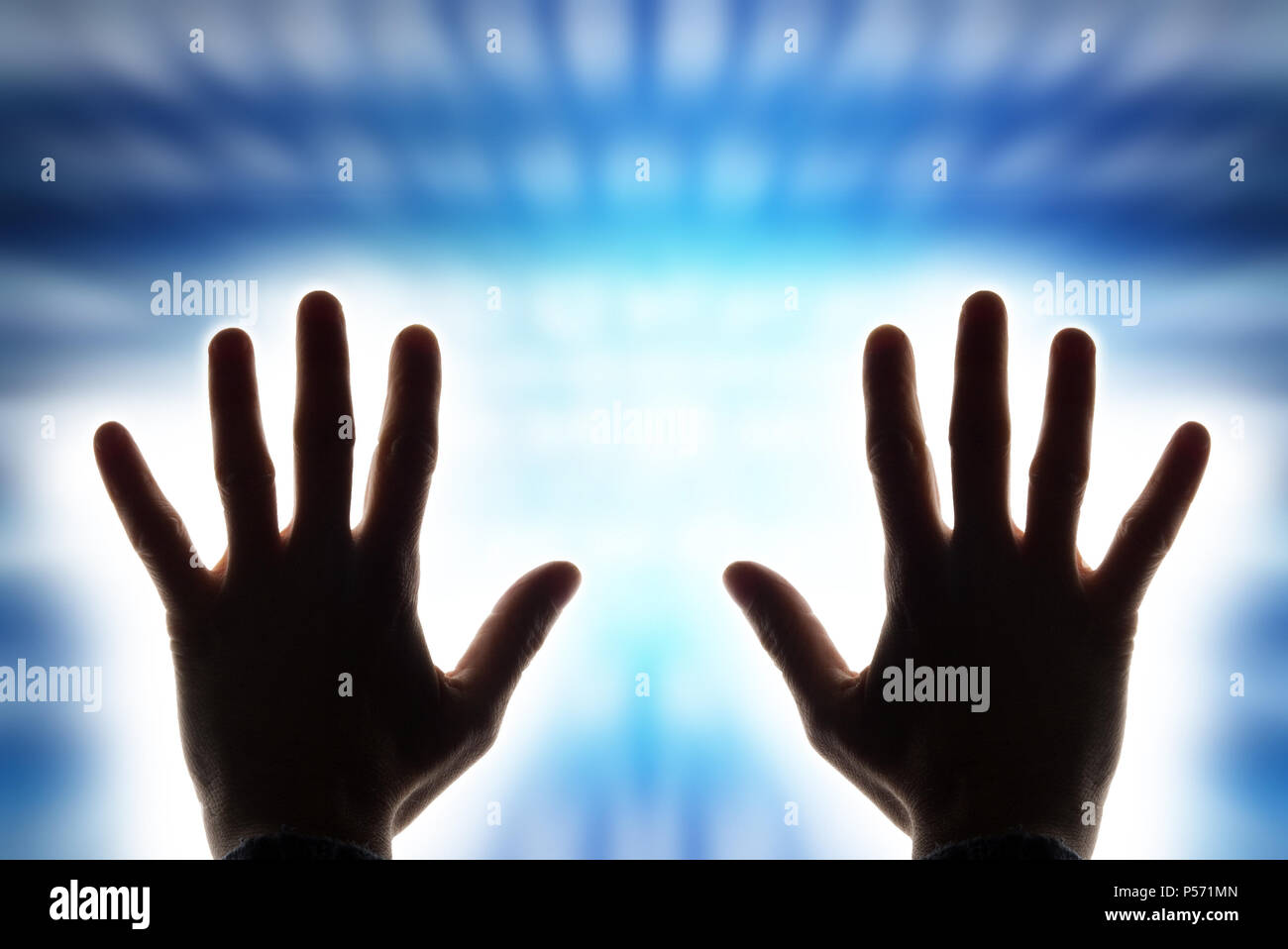male hands radiating energy Stock Photo
